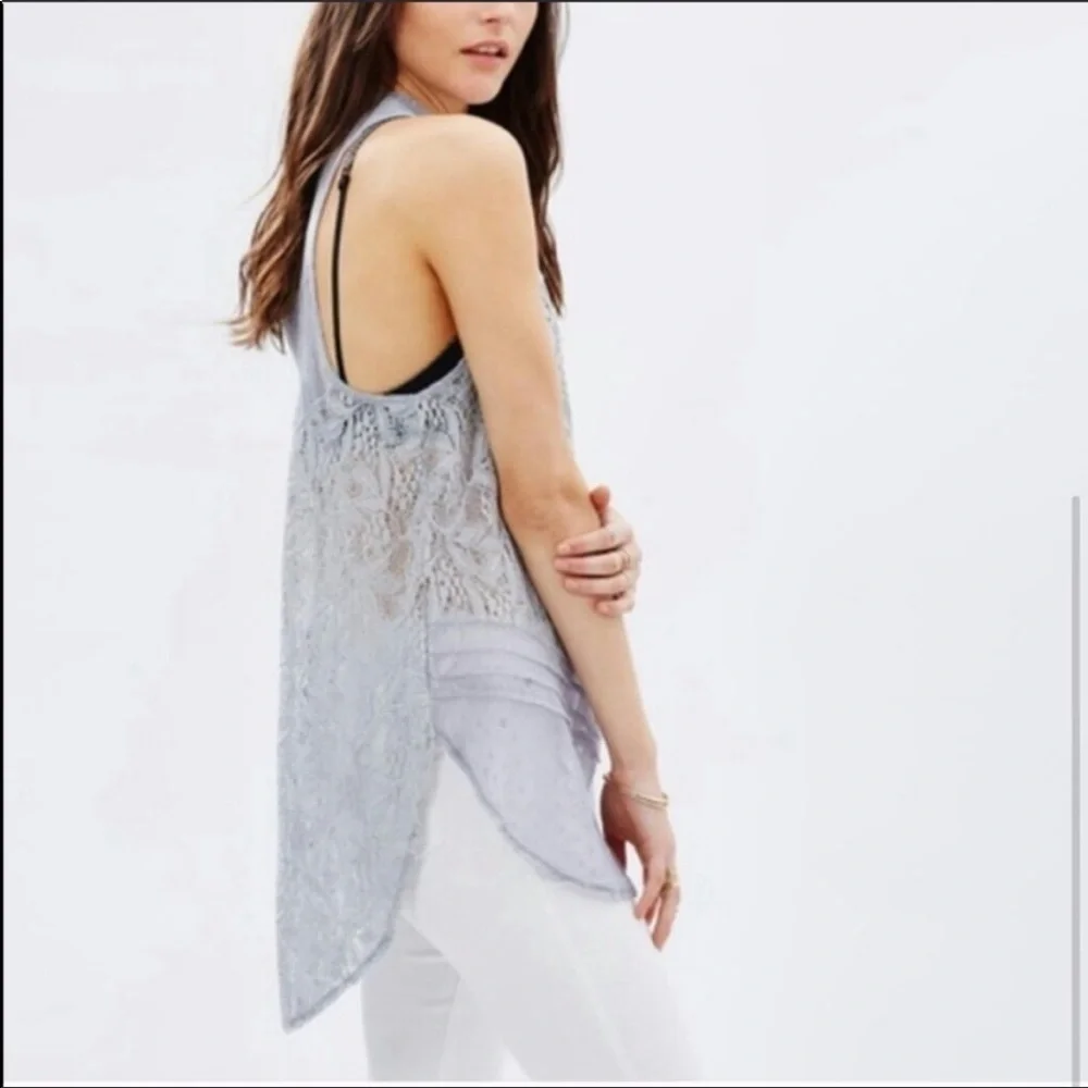 Free People Maisie Modern Mesh Lace Tunic Tank Top Gray Size S